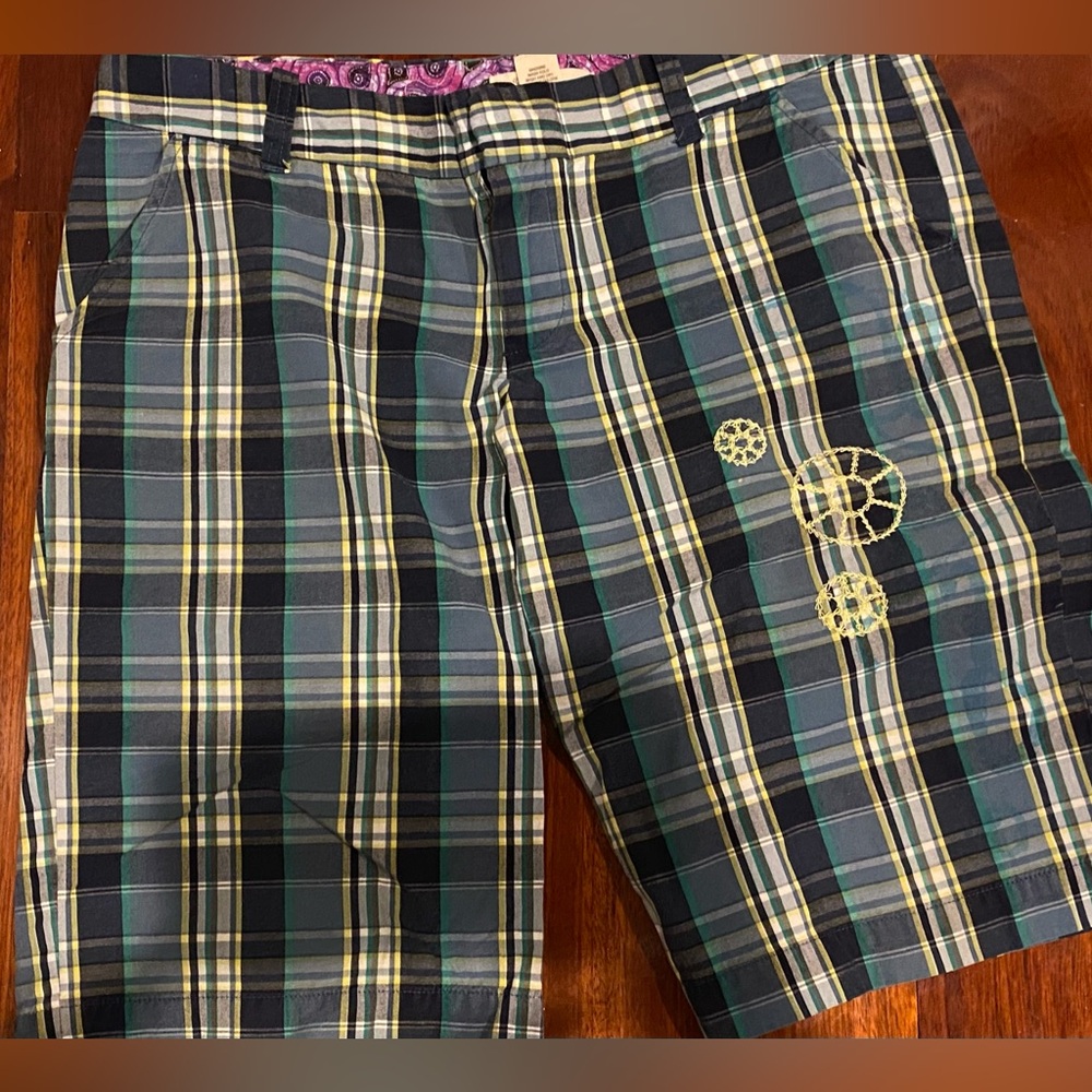 Old Navy Plaid Cotton Women’s Shorts in Blue/Green/Yellow Sz 10